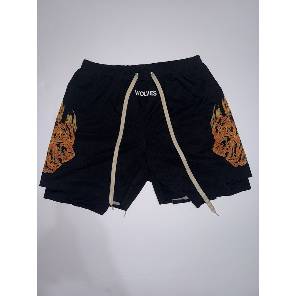 Darc Sport Wolves Gym Shorts Mens L Black Flames Limited Edition 263/1000 Lined